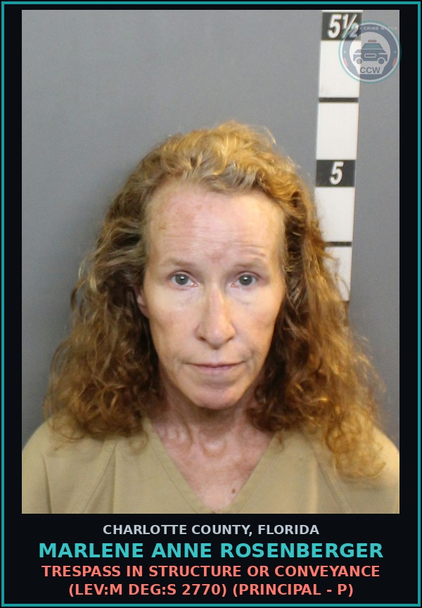 Booking mugshot of MARLENE ANNE ROSENBERGER in Charlotte County