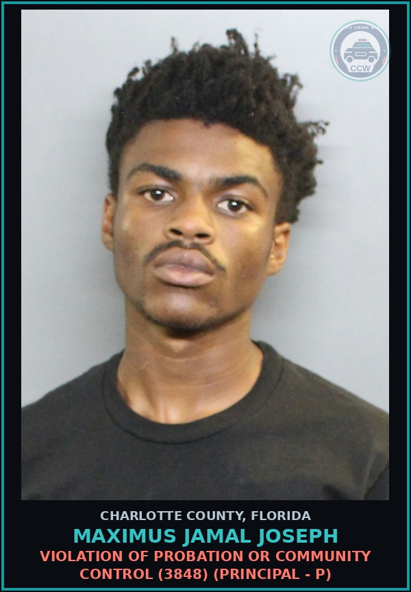 Booking mugshot of MAXIMUS JAMAL JOSEPH in Charlotte County