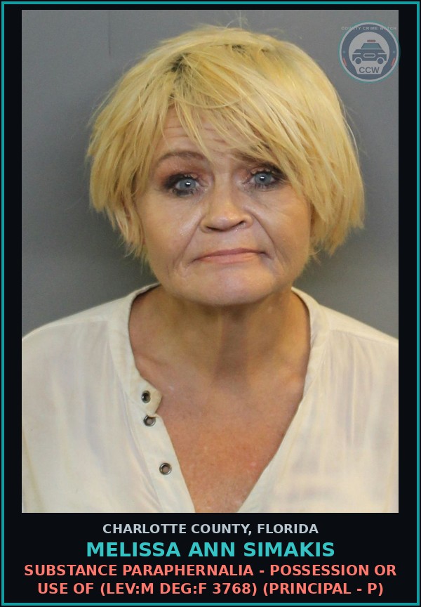 Booking mugshot of MELISSA ANN SIMAKIS in Charlotte County
