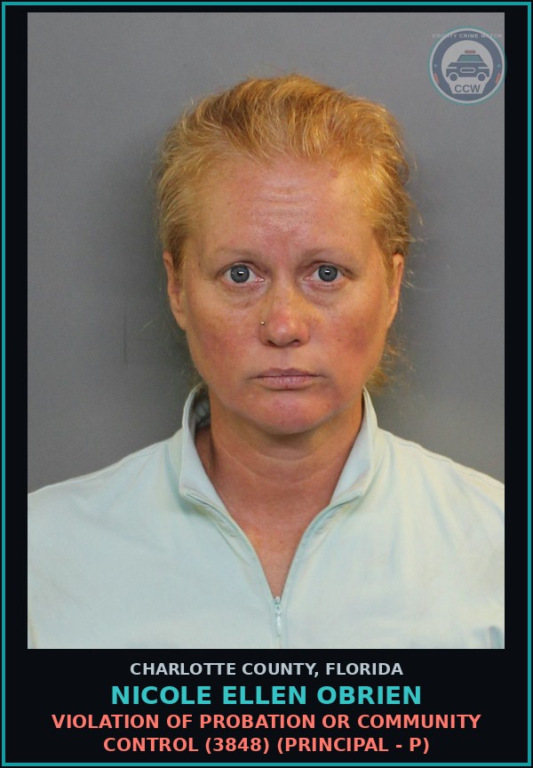 Booking mugshot of NICOLE ELLEN OBRIEN in Charlotte County