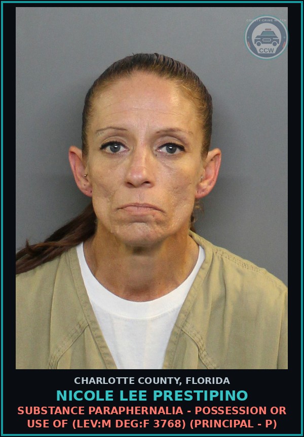 Booking mugshot of NICOLE LEE PRESTIPINO in Charlotte County
