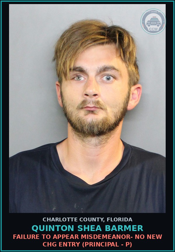 Booking mugshot of QUINTON SHEA BARMER in Charlotte County