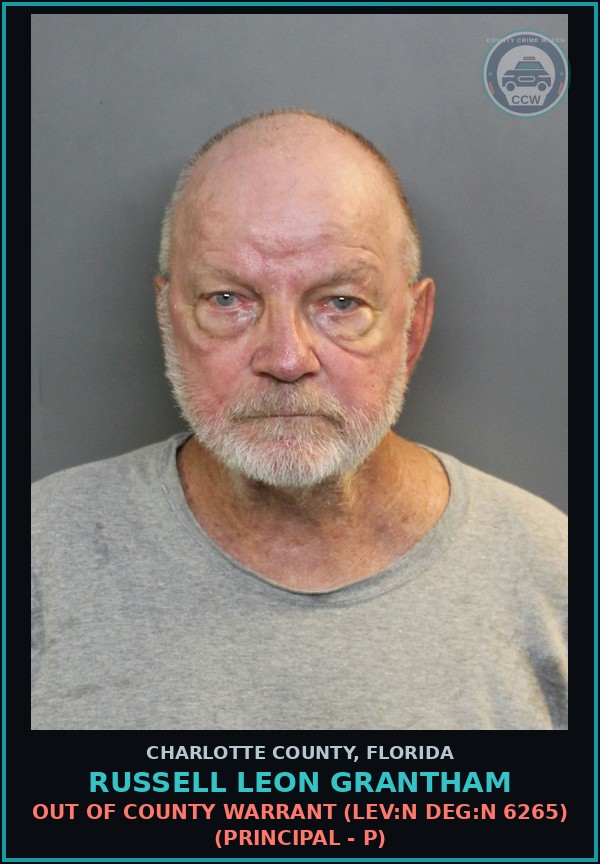 Booking mugshot of RUSSELL LEON GRANTHAM in Charlotte County