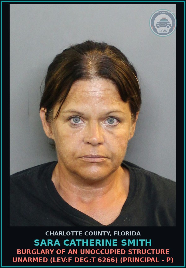 Booking mugshot of SARA CATHERINE SMITH in Charlotte County