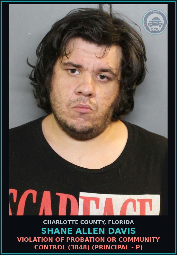 Booking mugshot of SHANE ALLEN DAVIS in Charlotte County