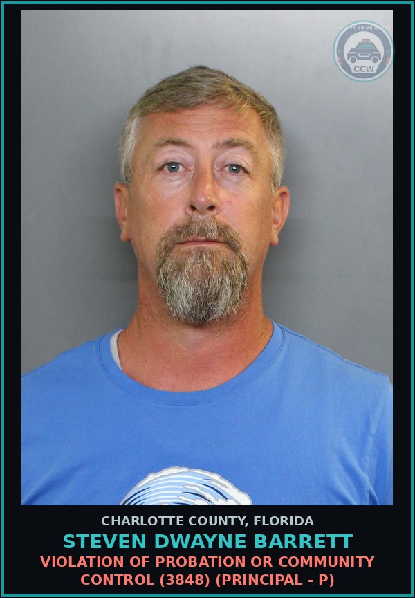 Booking mugshot of STEVEN DWAYNE BARRETT in Charlotte County