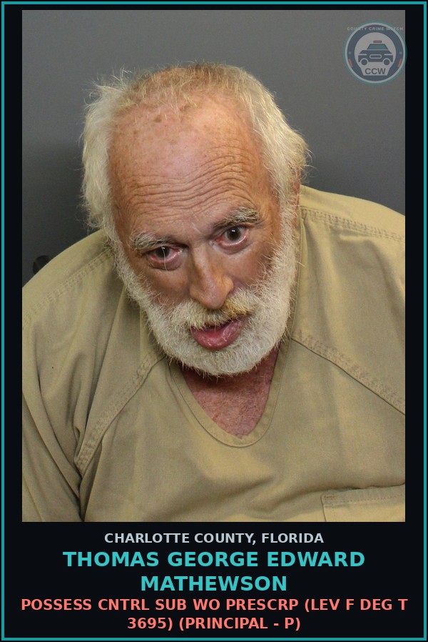 Booking mugshot of THOMAS GEORGE EDWARD MATHEWSON in Charlotte County