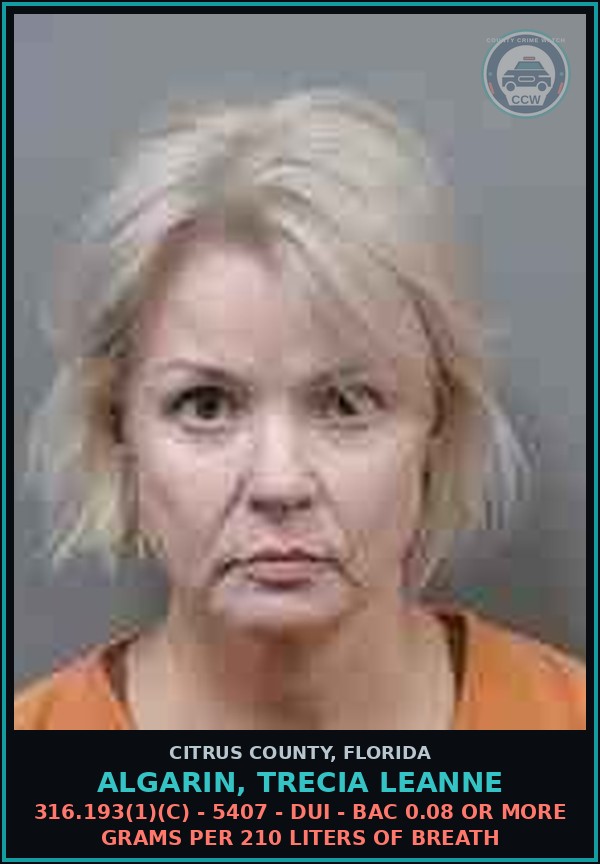 Booking mugshot of ALGARIN, TRECIA LEANNE in Citrus County