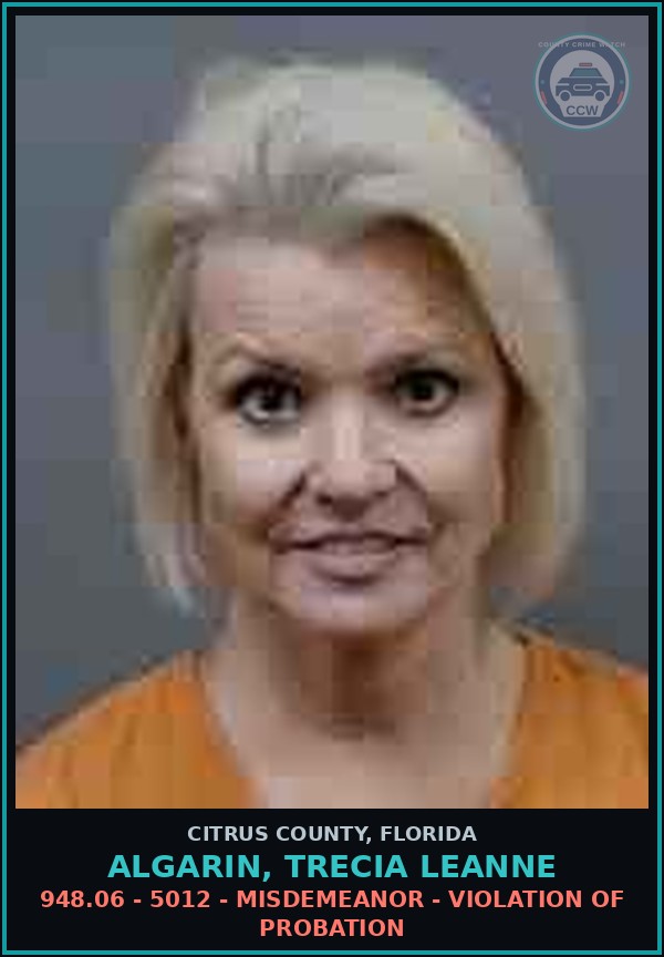 Booking mugshot of ALGARIN, TRECIA LEANNE in Citrus County