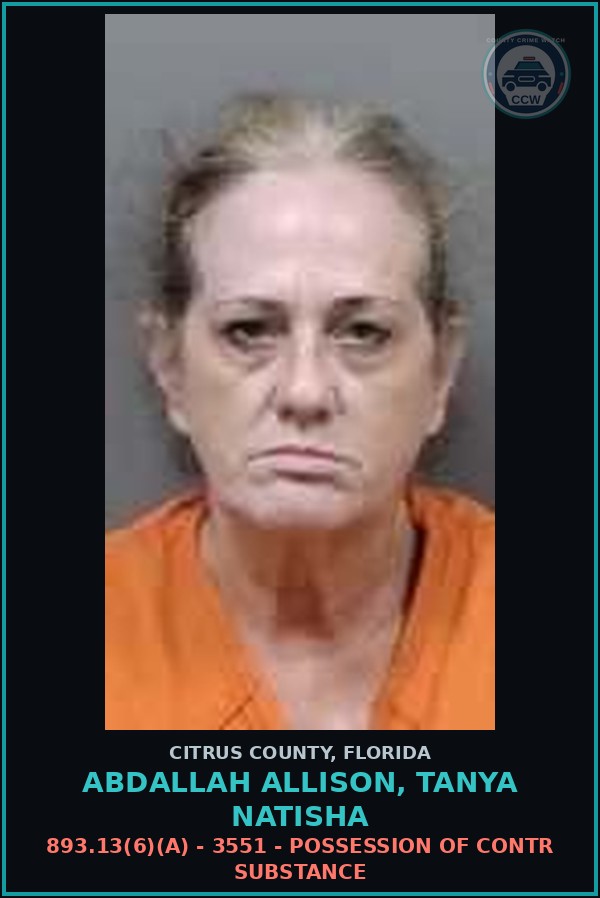 Booking mugshot of ABDALLAH ALLISON, TANYA NATISHA in Citrus County