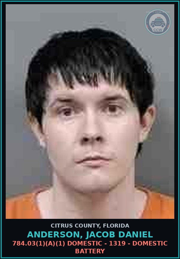 Booking mugshot of Anderson, Jacob Daniel in Citrus County