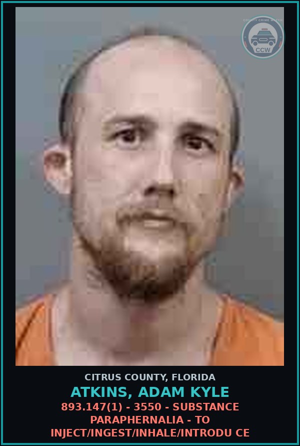 Booking mugshot of ATKINS, ADAM KYLE in Citrus County