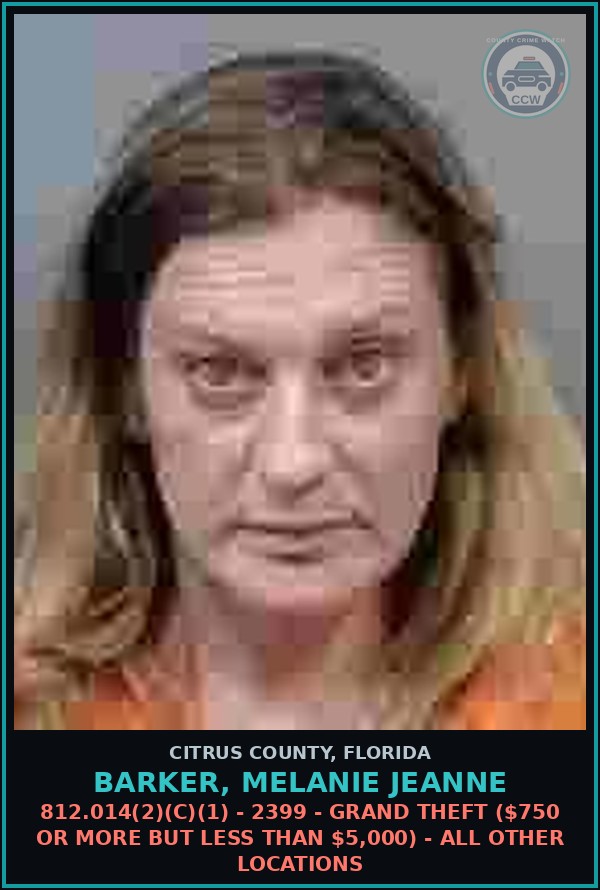 Booking mugshot of BARKER, MELANIE JEANNE in Citrus County