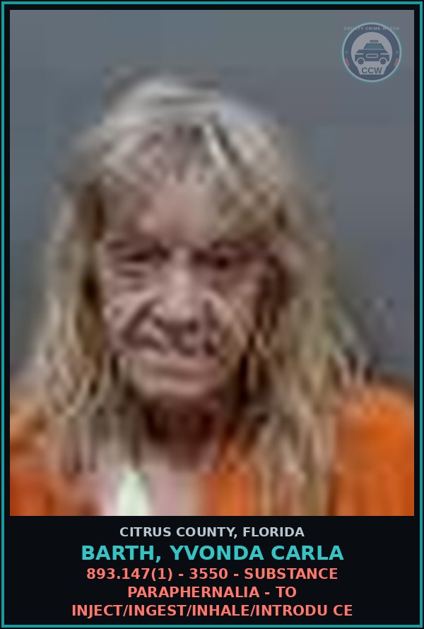 Booking mugshot of BARTH, YVONDA CARLA in Citrus County