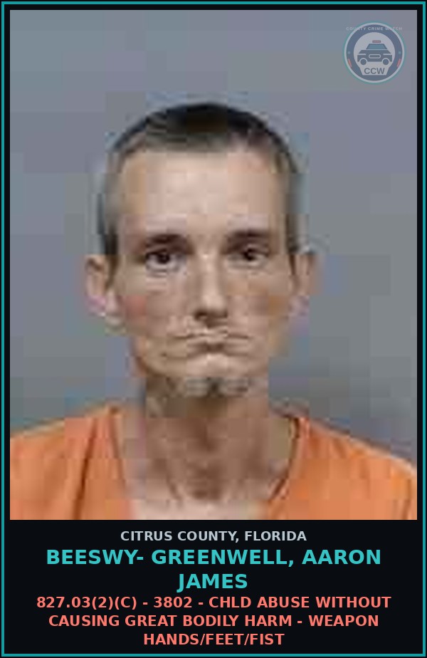 Booking mugshot of BEESWY- GREENWELL, AARON JAMES in Citrus County