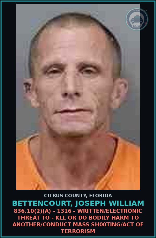 Booking mugshot of BETTENCOURT, JOSEPH WILLIAM in Citrus County
