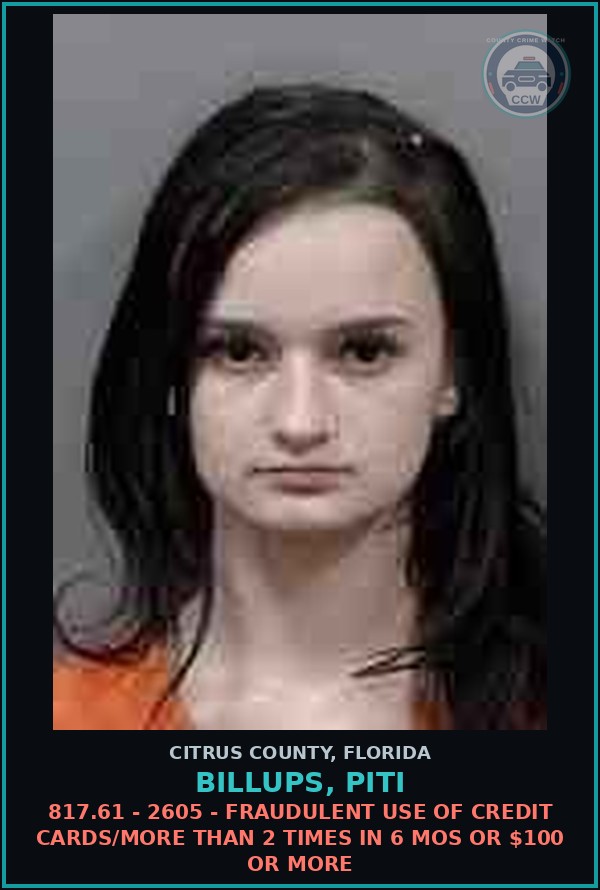Booking mugshot of Billups, Piti in Citrus County