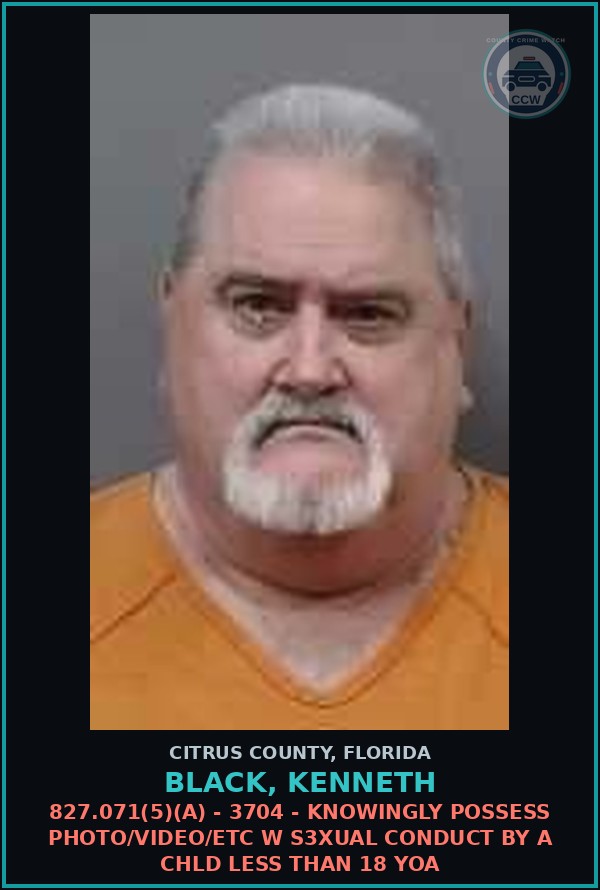 Booking mugshot of BLACK, KENNETH in Citrus County