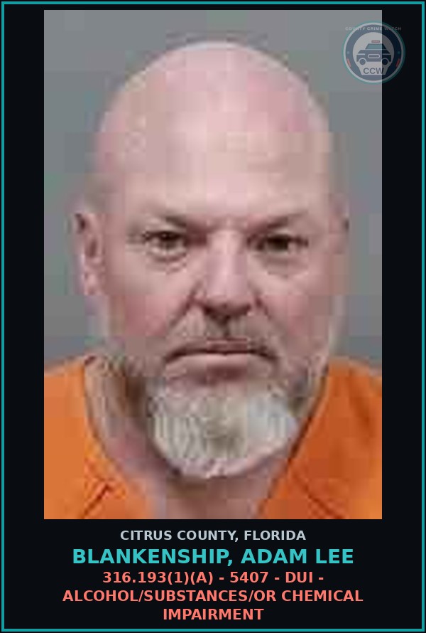 Booking mugshot of BLANKENSHIP, ADAM LEE in Citrus County