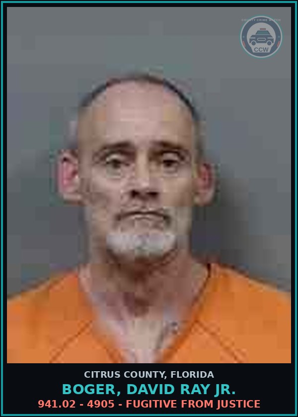 Booking mugshot of Boger, David Ray Jr. in Citrus County