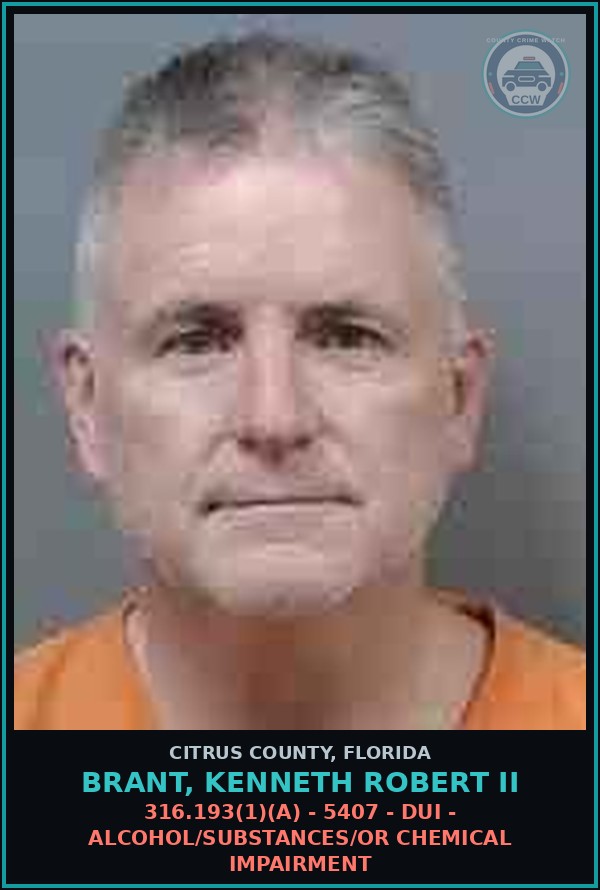 Booking mugshot of BRANT, KENNETH ROBERT II in Citrus County