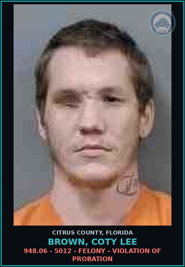 Booking mugshot of BROWN, COTY LEE in Citrus County