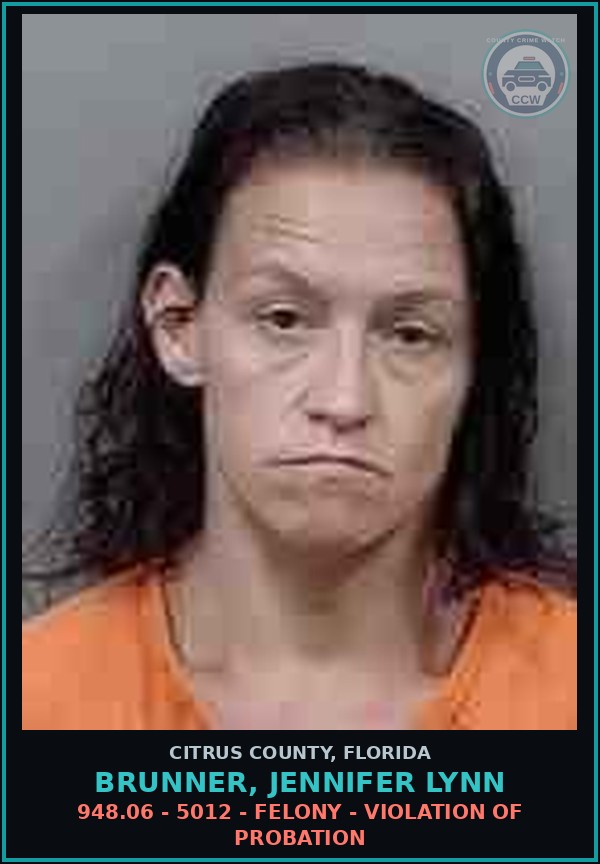 Booking mugshot of Brunner, Jennifer Lynn in Citrus County