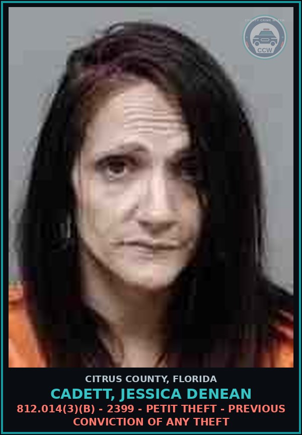 Booking mugshot of CADETT, JESSICA DENEAN in Citrus County