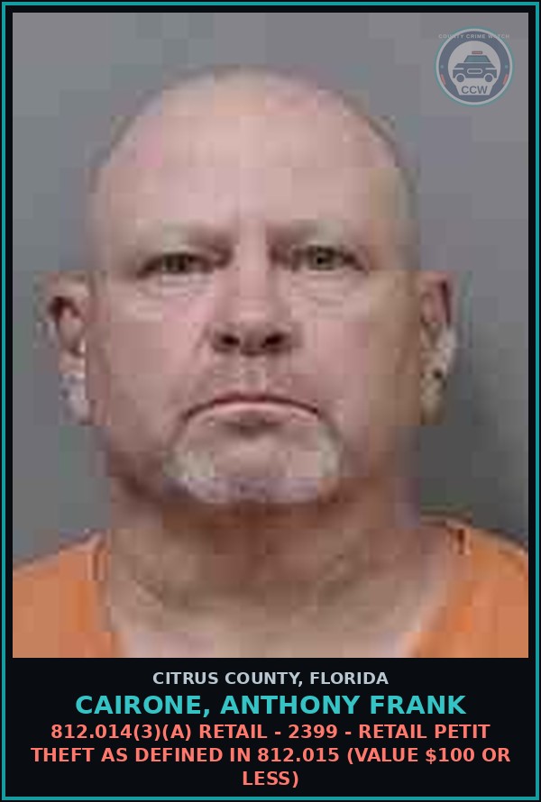 Booking mugshot of CAIRONE, ANTHONY FRANK in Citrus County