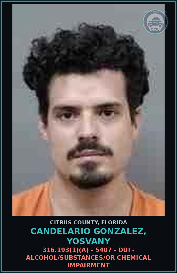 Booking mugshot of CANDELARIO GONZALEZ, YOSVANY in Citrus County