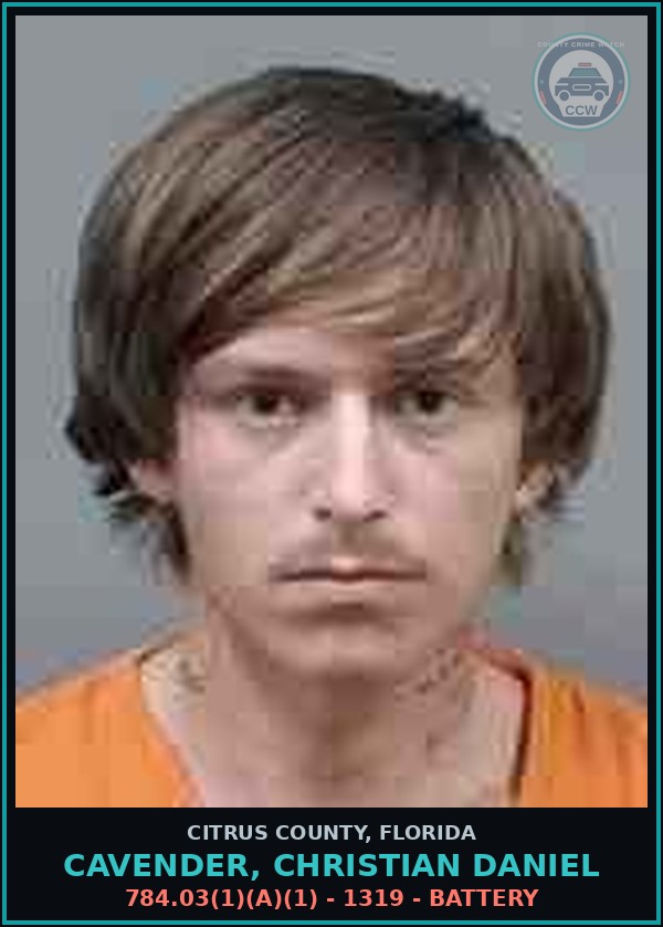 Booking mugshot of CAVENDER, CHRISTIAN DANIEL in Citrus County