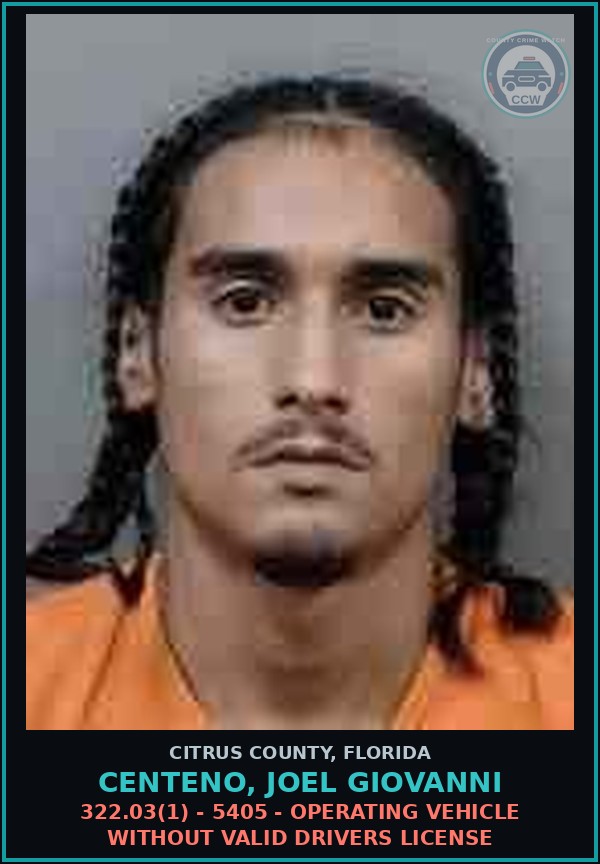 Booking mugshot of CENTENO, JOEL GIOVANNI in Citrus County