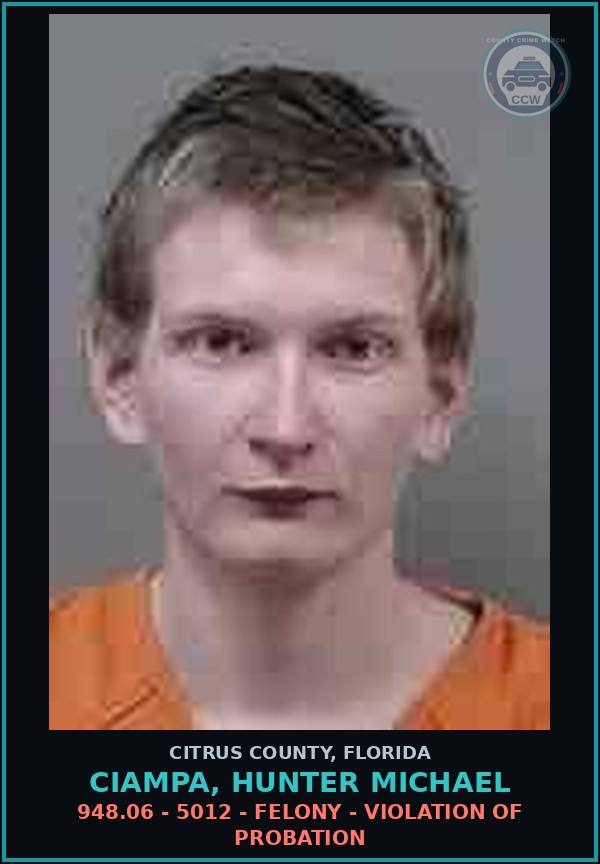 Booking mugshot of CIAMPA, HUNTER MICHAEL in Citrus County