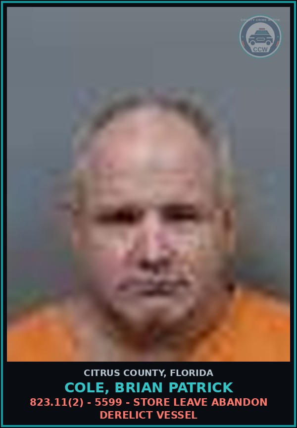 Booking mugshot of COLE, BRIAN PATRICK in Citrus County