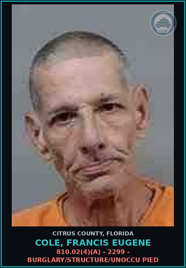 Booking mugshot of COLE, FRANCIS EUGENE in Citrus County