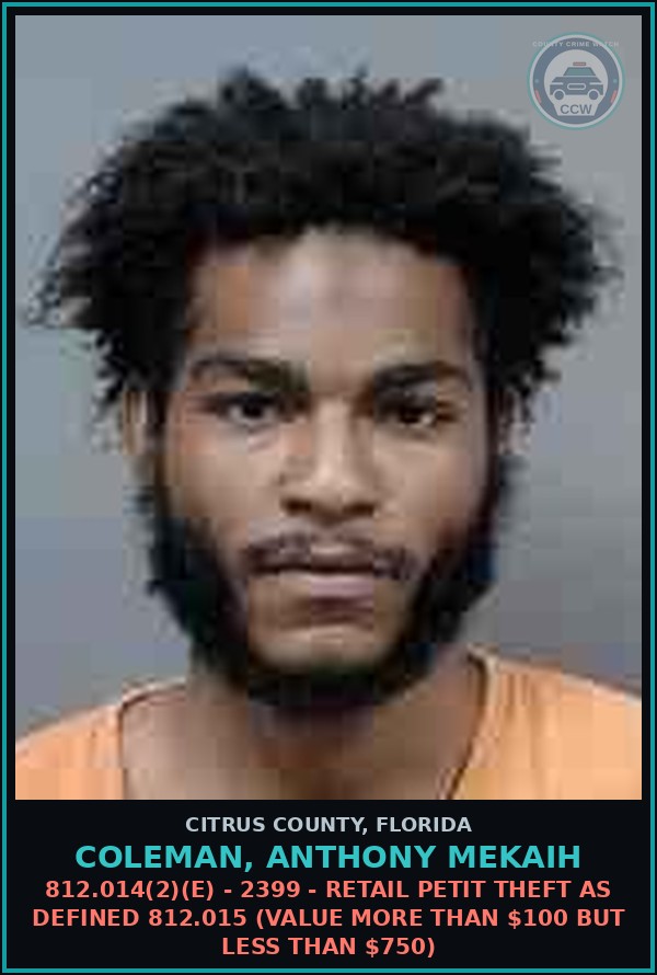 Booking mugshot of COLEMAN, ANTHONY MEKAIH in Citrus County