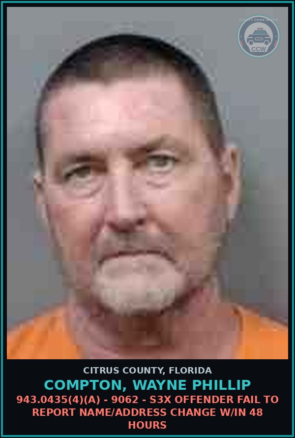 Booking mugshot of COMPTON, WAYNE PHILLIP in Citrus County