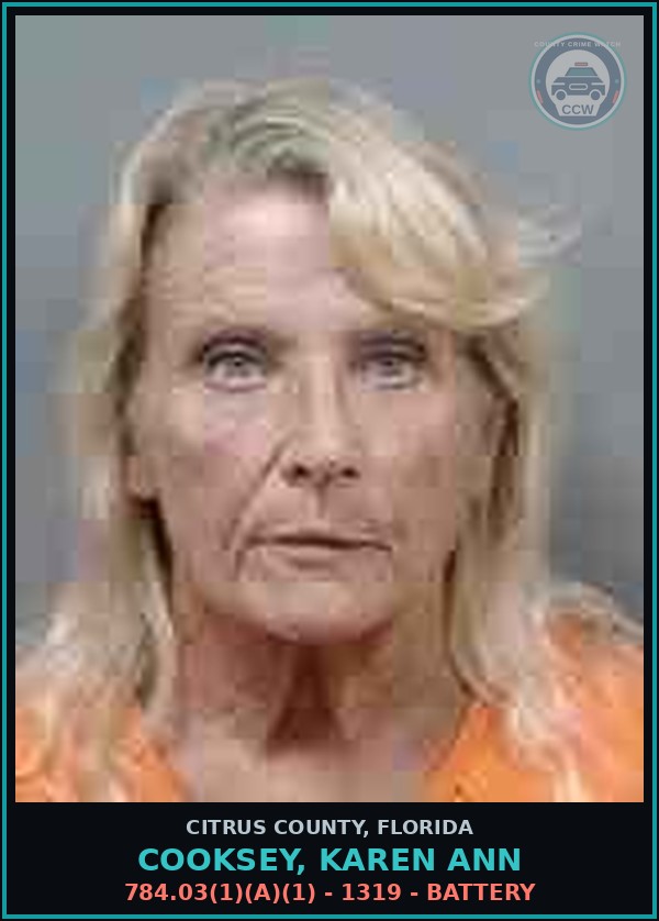 Booking mugshot of Cooksey, Karen Ann in Citrus County