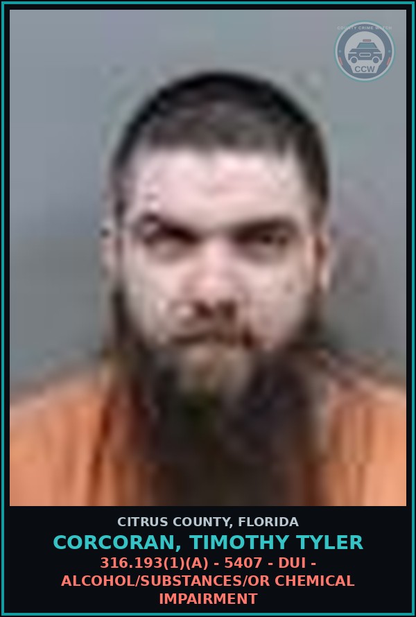 Booking mugshot of Corcoran, Timothy Tyler in Citrus County
