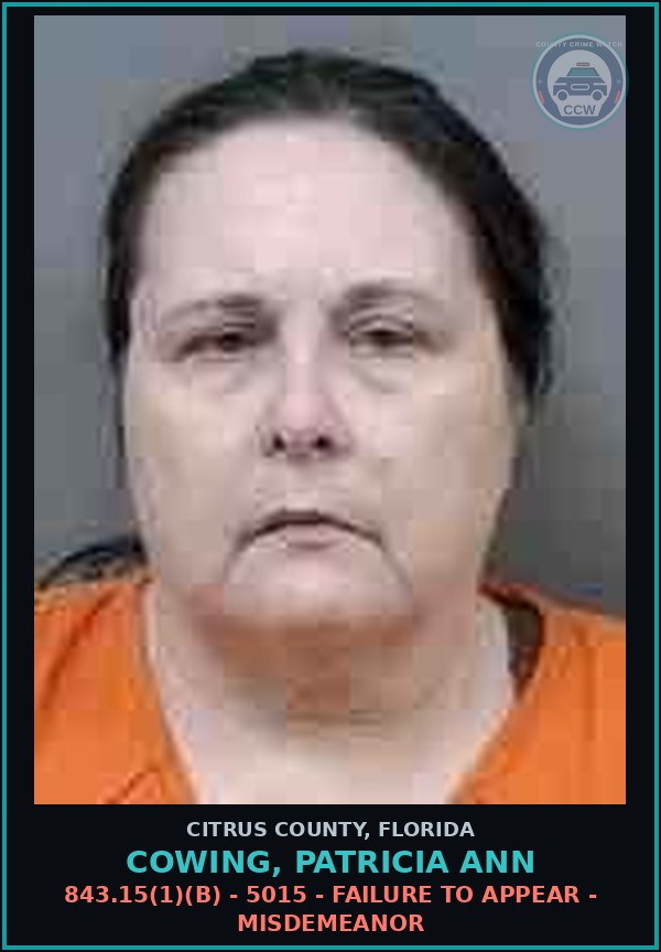 Booking mugshot of COWING, PATRICIA ANN in Citrus County