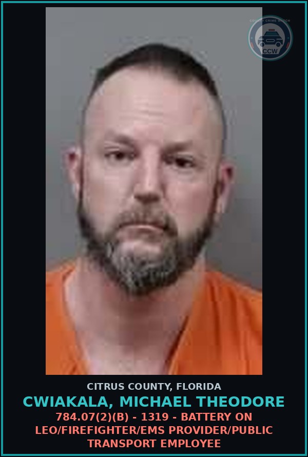 Booking mugshot of Cwiakala, Michael Theodore in Citrus County
