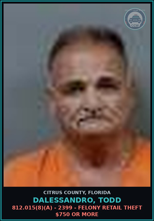 Booking mugshot of DALESSANDRO, TODD in Citrus County