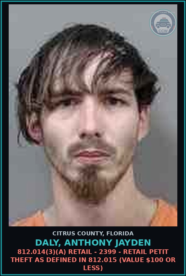 Booking mugshot of Daly, Anthony Jayden in Citrus County