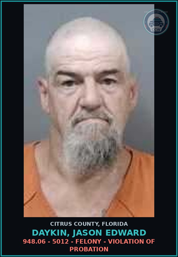 Booking mugshot of DAYKIN, JASON EDWARD in Citrus County
