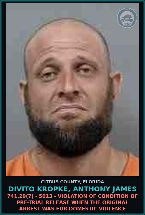 Booking mugshot of DIVITO KROPKE, ANTHONY JAMES in Citrus County