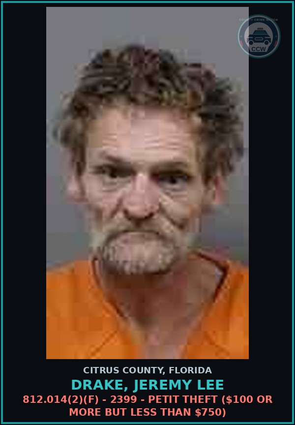 Booking mugshot of DRAKE, JEREMY LEE in Citrus County