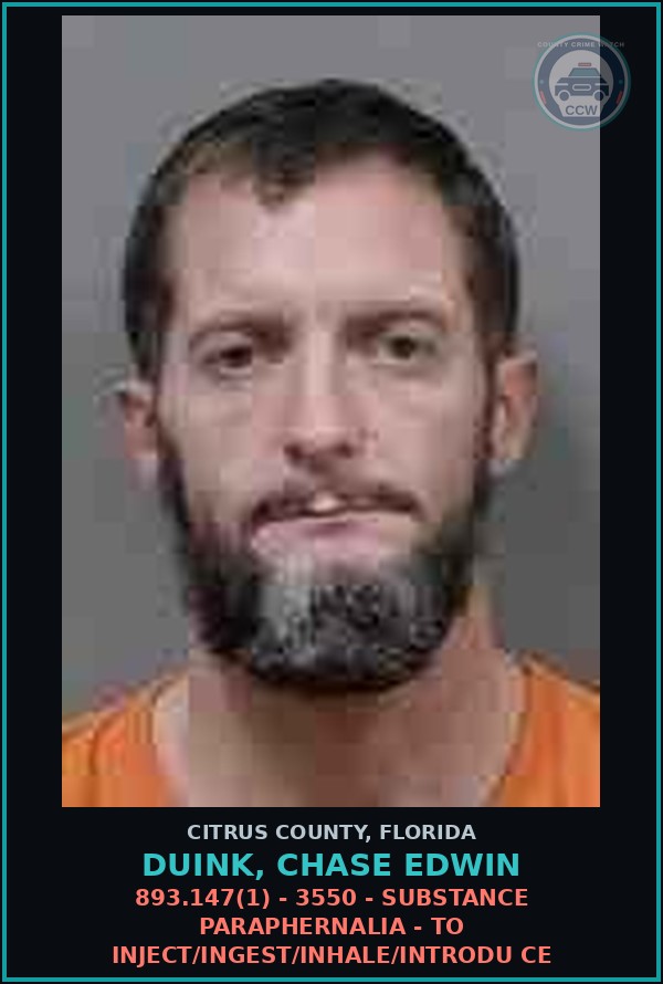 Booking mugshot of Duink, Chase Edwin in Citrus County