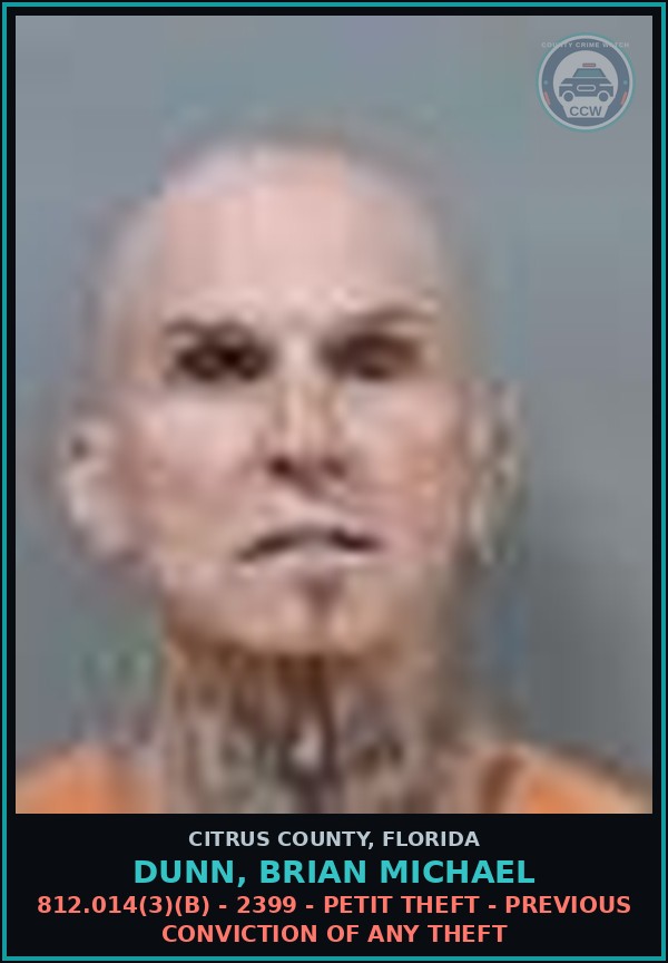 Booking mugshot of DUNN, BRIAN MICHAEL in Citrus County