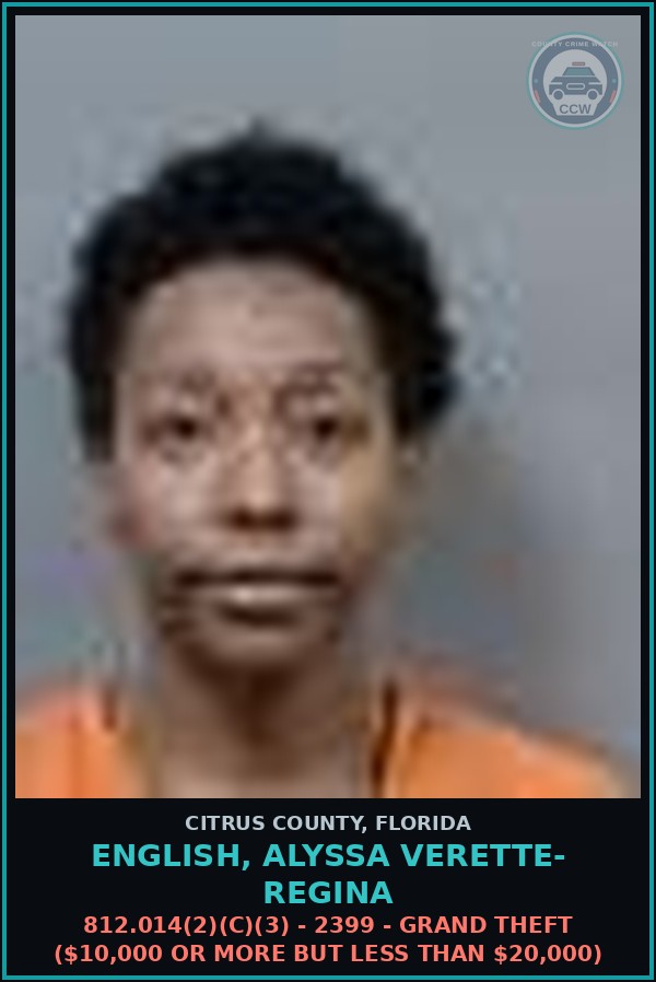 Booking mugshot of ENGLISH, ALYSSA VERETTE- REGINA in Citrus County