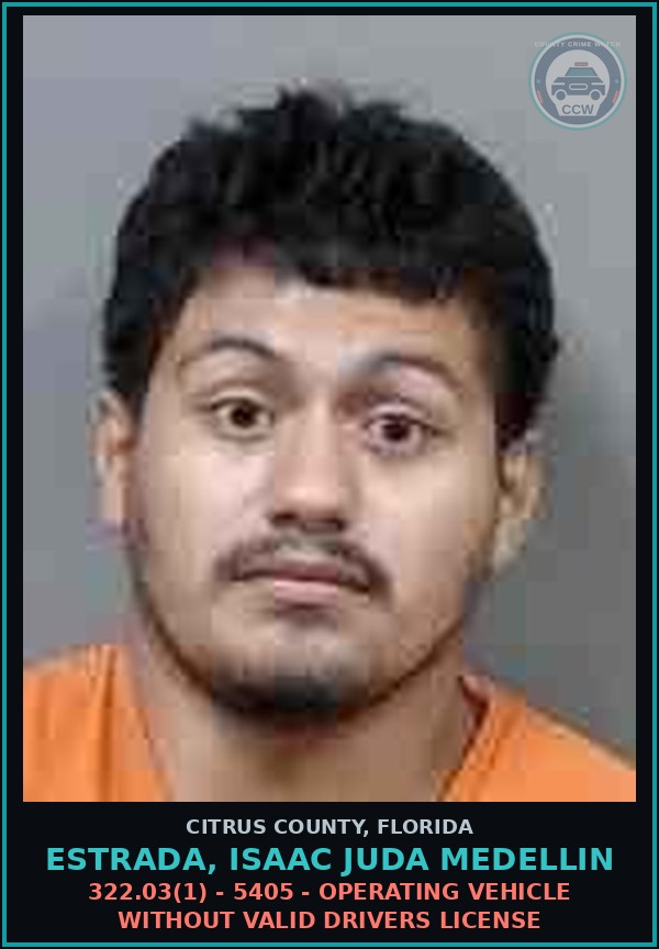Booking mugshot of Estrada, Isaac Juda Medellin in Citrus County